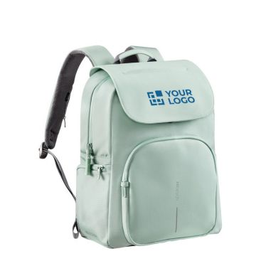 Sac à dos pour PC 16” en RPET, rabat antivol, zips sécurisés couleur vert avec zone d'impression