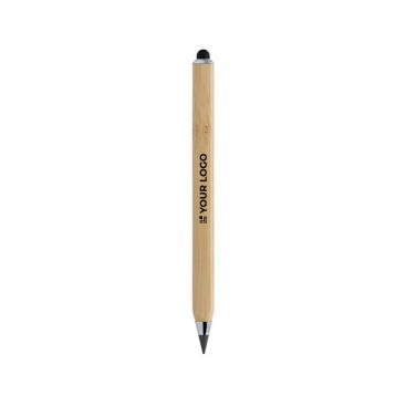 Crayon triangulaire en bambou avec stylet et encre infinie couleur marron avec zone d'impression
