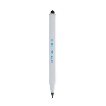Crayon en aluminium recyclé avec stylet et encre infinie couleur blanc avec zone d'impression