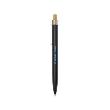 Stylo en aluminium et bambou, détail transparent, mine bleue