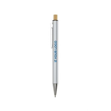 Stylo en aluminium recyclé à bouton en bambou, mine bleue