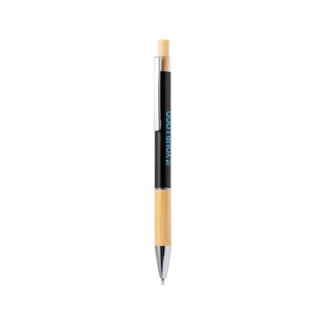 Stylo en aluminium et bambou, bouton-poussoir, mine bleue