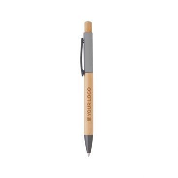 Stylo en bambou avec détails colorés aluminium, encre bleue