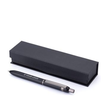 Stylo en aluminium et laiton à détails brillants, encre bleue