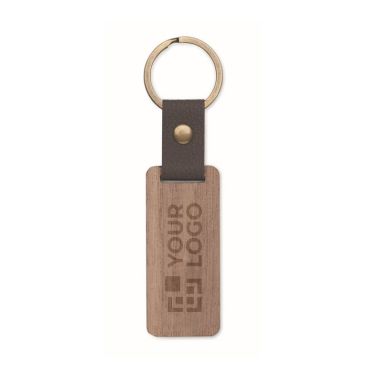 Porte-clés rectangulaire en bois avec un détail en simili cuir
