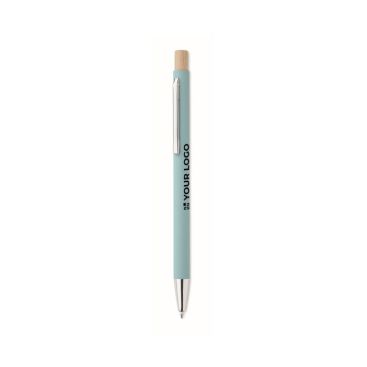 Stylo en aluminium recyclé avec bouton poussoir bambou, encre bleue