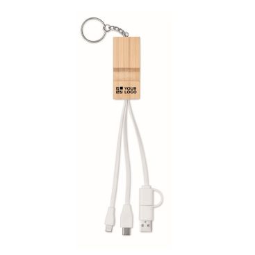 Porte-clés en bambou avec support pour téléphone et chargeurs