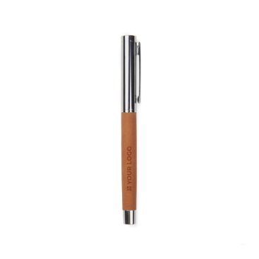 Stylo en acier inoxydable recyclé et cuir synthétique avec encre bleue