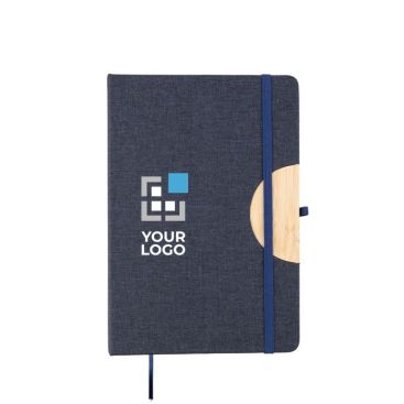 Carnet couverture pliable et support téléphone, feuilles lignées A5 couleur bleu avec zone d'impression