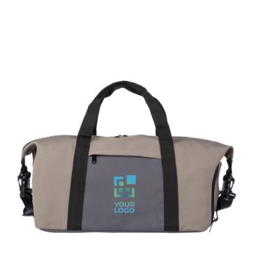 Sac de voyage tricolore avec compartiment latéral pour chaussures couleur taupe avec zone d'impression