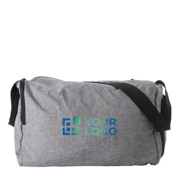 Sac de voyage pliable avec compartiment pour chaussures couleur gris avec zone d'impression