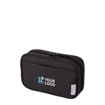 Trousse de toilette de voyage polyester compartiment et poches couleur noir avec zone d'impression