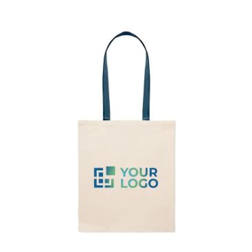 Sac en coton couleur naturelle avec longues anses colorées, 140 g/m²