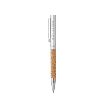 Stylo en liège et métal avec mécanisme tournant et encre bleue