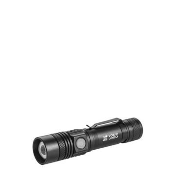 Lampe de poche rechargeable en alu avec 4 modes d'éclairage et zoom avec zone d'impression