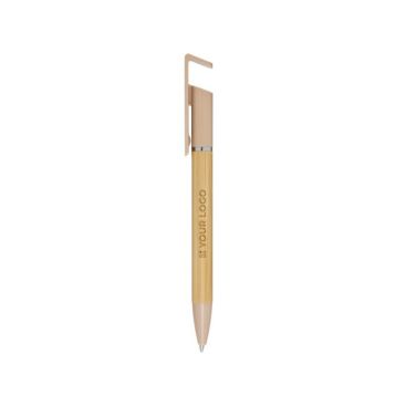 Stylo en bambou avec support de téléphone intégré encre bleue