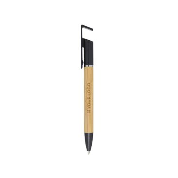 Stylo en bambou avec support de téléphone intégré encre noire