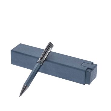 Stylo acier inoxydable, manche au design hexagonal et encre bleue