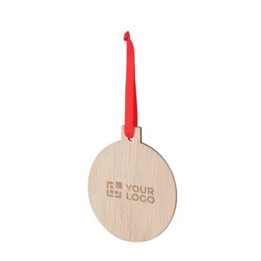 Décoration en forme de boule de Noël en bois avec un ruban rouge