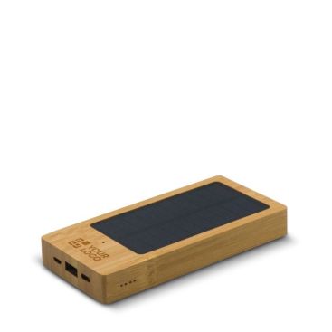 Batterie externe en bambou FSC avec panneau solaire, 8.000 mAh