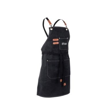 Tablier effet denim avec plusieurs poches et détails en PU