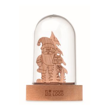 Décoration Noël en bois dans un boîtier transparent avec lumière LED