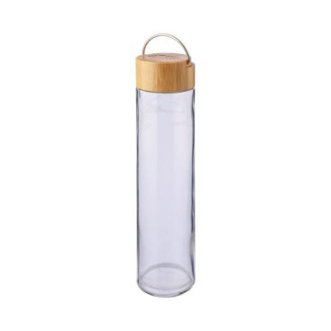 Bouteille en verre avec couvercle en bambou et anse en métal 500ml