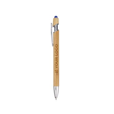 Stylo en bambou avec pointeur tactile à encre bleue