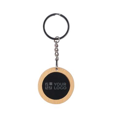 Porte-clés de forme ronde en bambou avec surface noire