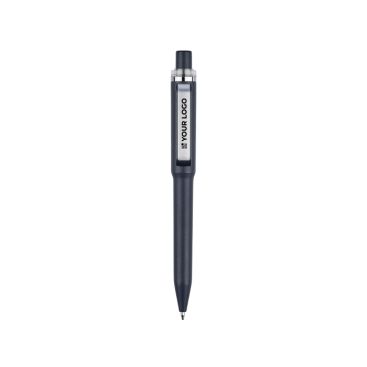 Stylo en plastique recyclé avec clip et anneau chromé encre bleue