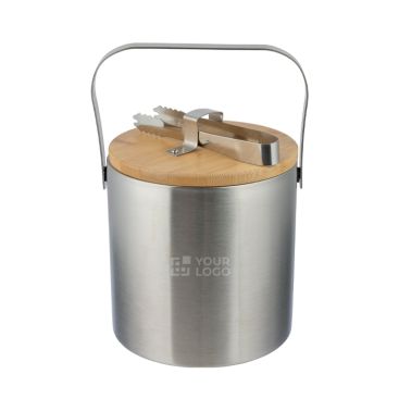 Seau à glaçons en acier inoxydable double paroi avec couvercle bambou