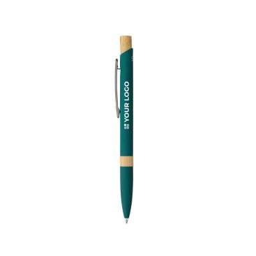 Stylo en aluminium recyclé avec bouton en bambou encre bleue