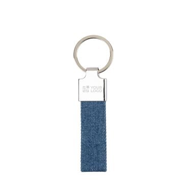 Porte-clés rectangulaire en zinc personnalisable avec tissu jean