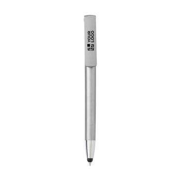 Stylo stylet métallisé avec support téléphone, mine bleue