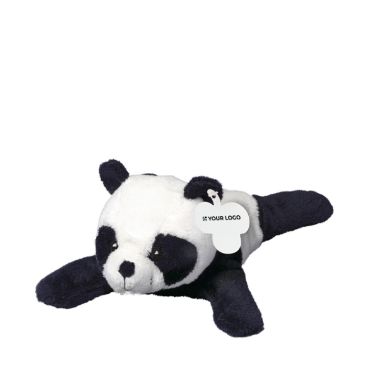 Peluche en forme de panda allongé avec étiquette personnalisable