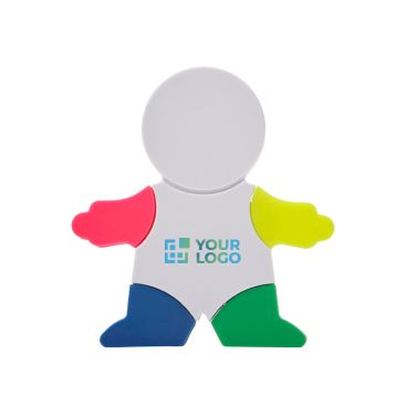 Marqueur en forme de bonhomme 4 couleurs fluorescentes et nettoyeur