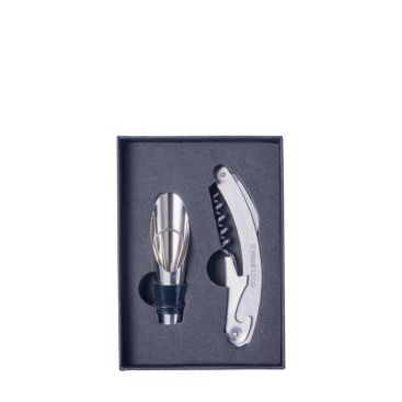 Set de vin dans étui carré avec accessoires en acier inoxydable