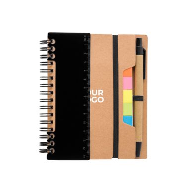 Carnet avec notes adhésives, règle et stylo, format A6, pages lignées