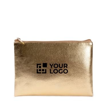 Trousse compacte en PU finition dorée avec fermeture éclair assortie