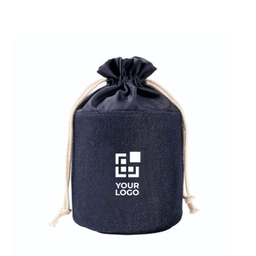 Trousse cylindrique en tissu jean avec fermeture à cordon