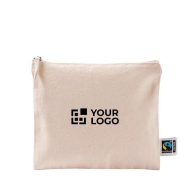 Trousse plate en coton Fairtrade avec tirette assortie 220 g/m2