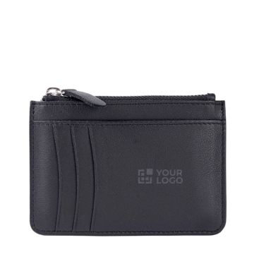 Portefeuille-porte-cartes en cuir noir avec fermeture éclair centrale