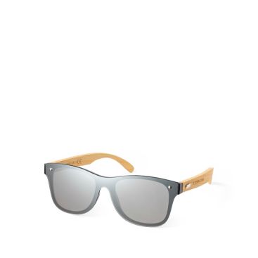 Lunettes de soleil avec branches en bambou, verres noirs effet miroir