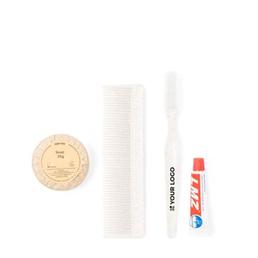 Brosse à dents, dentifrice, savon et peigne avec zone d'impression
