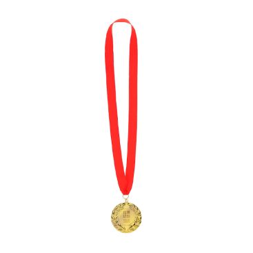 Médaille classique de gagnant finition dorée avec ruban rouge