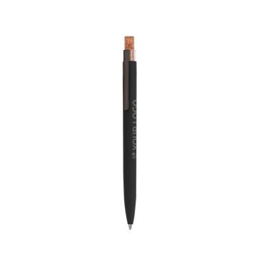 Stylo en aluminium recyclé avec bouton-poussoir en liège, encre bleue
