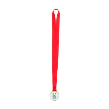 Médaille métallique classique avec finition dorée et ruban rouge