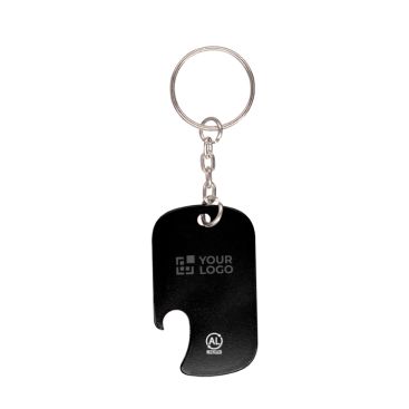 Porte-clés décapsuleur en aluminium recyclé GRS de forme rectangulaire