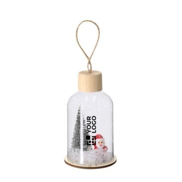 Décoration de Noël suspendue en verre avec base en bois