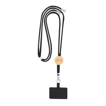 Lanyard en RPET avec accessoire pour smarphone avec détail en bambou